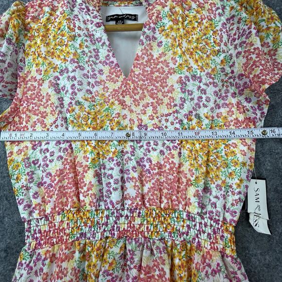 Sam and Jess Dress Petite Small Pastel Tiered Ruffle Smocked Waist Prairie Boho - Picture 5 of 6